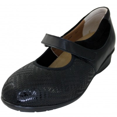 Alviflex 844 - Merceditas Of Patent Leather And Spandex For Women Special Wide Removable Velcro Insole