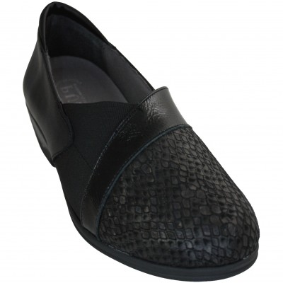 Puche 7067 - Zapatos De Piel Con Plantilla Extraible Negros Grabado Delantero Suela De Goma Cámara De Aire