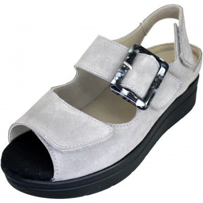 Pinosos 8186 Black flat - Women's Black And Ligt Brown Leather Sandals With Wedge Velcro Closure Buckle Removable Insoles