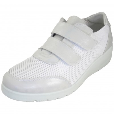 Doctor Cutillas 40103 - Zapatos Mujer Grises Con Dos Velcros Detalles Piel Cuña Mediana Plantilla Extraible