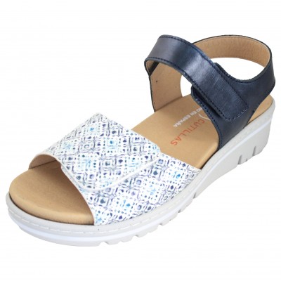 Doctor Cutillas 36140 - Women's Sandals Navy Blue Printed Leather Velcro Closure Removable Insole