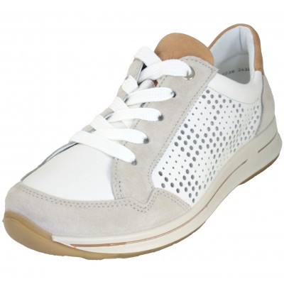 Ara 24830 - Women's Shoes White Beige Leather With Lace-up Closure Details Removable Insole Very Breathable