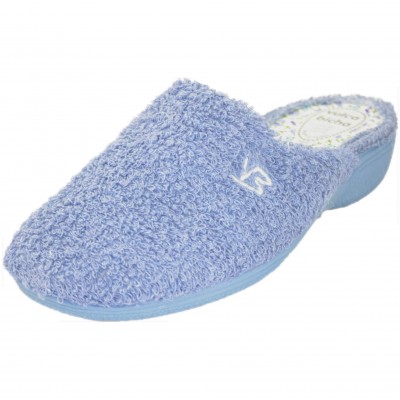 Vulcabicha 4718 - Russian Slippers With Small Closed Front Wedge In Light Gray And Blue