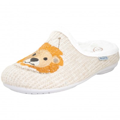 Muro 2705 - Juvenile Slippers With Lion And Rhinoceros Embroidered Animals