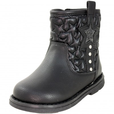 Chicco Canada - Black Children's Synthetic Leather Boots With Star On The Side And Zipper Removable Insole