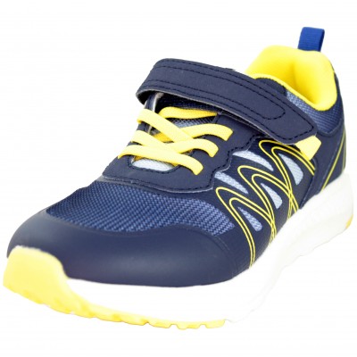 Garvalin 241821 - Zapatos Deportivos Infantiles Ligeros Con Adhesivo Textil Azul Marino Y Amarillo