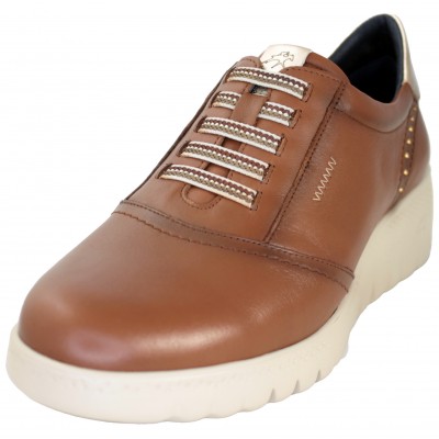 Fluchos 2096 - Sabates De Pell Amb Ajustament de Elàstics Marrons Toc Daurat Molt Elegant I Comfortable