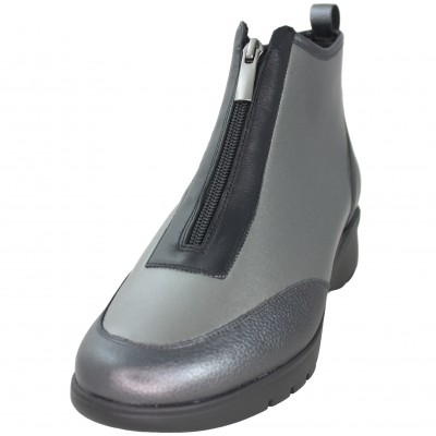 Piesanto 245875 - Leather Ankle Boots For Wide Soft Orthopedic Insoles Metallic Gray With Front Zipper