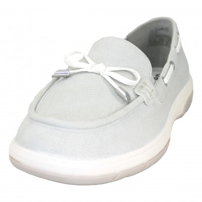 Jana 24667 - Nautical Light Gray Moccasins with White Bow