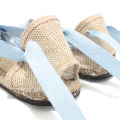 Traditional Espadrilles Flat Rubber Sole Design Three Veins or Innkeeper Color Light Blue