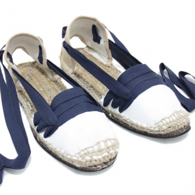 Traditional Espadrilles Flat Rubber Sole Design Three Veins or Innkeeper Color Navy Blue