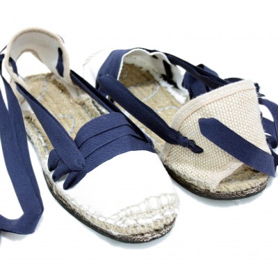 Traditional Espadrilles Flat Rubber Sole Design Three Veins or Innkeeper Color Navy Blue