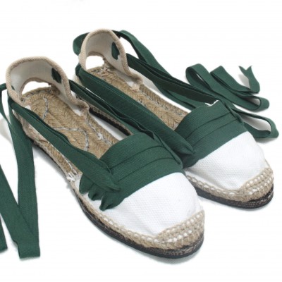 Traditional Espadrilles Flat Rubber Sole Design Three Veins or Innkeeper Color Dark Green