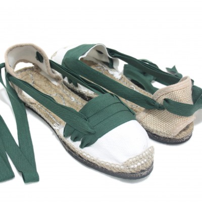 Traditional Espadrilles Flat Rubber Sole Design Three Veins or Innkeeper Color Dark Green