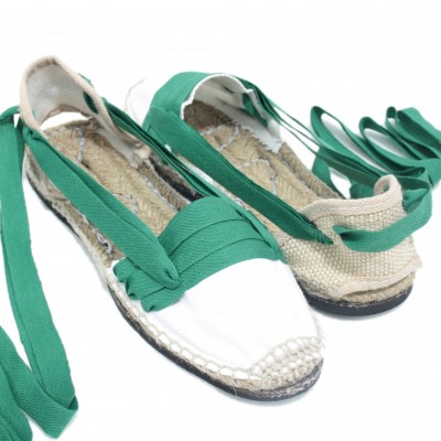 Traditional Espadrilles Flat Rubber Sole Design Three Veins or Innkeeper Color Green