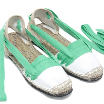 Traditional Espadrilles Flat Rubber Sole Design Three Veins or Innkeeper Color Light Green