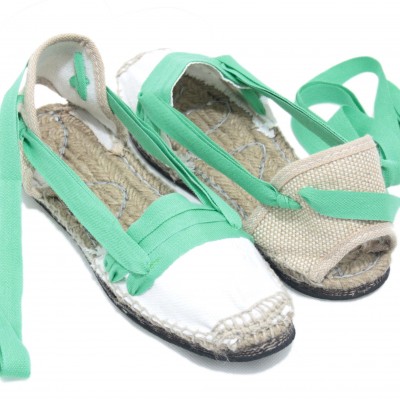 Traditional Espadrilles Flat Rubber Sole Design Three Veins or Innkeeper Color Light Green