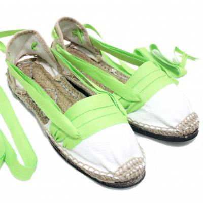 Traditional Espadrilles Flat Rubber Sole Design Three Veins or Innkeeper Color Lime Green