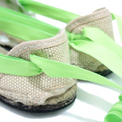 Traditional Espadrilles Flat Rubber Sole Design Three Veins or Innkeeper Color Lime Green