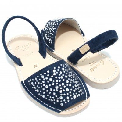 Castell 1898 - Avarcas Menorquina Women Open Flat Navy Blue with Bright