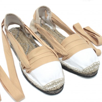 Traditional Espadrilles Flat Rubber Sole Design Three Veins or Innkeeper Color Light Brown