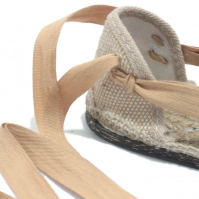 Traditional Espadrilles Flat Rubber Sole Design Three Veins or Innkeeper Color Light Brown