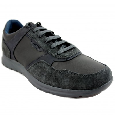 Geox Damian - Casual Black of Different Textures of Grey Leather with Laces