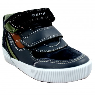 Geox Kilwi - Zapatos Deportivas para Niños de Piel Con Cierre de Velcro y Detalles en Naranja y Verde