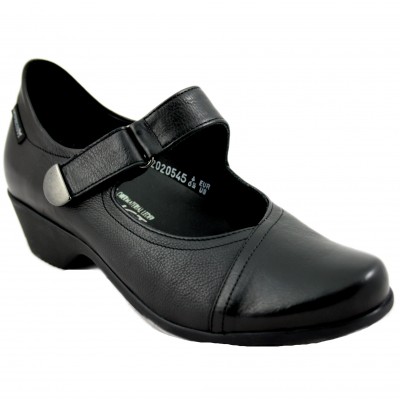 Mephisto Severine - Black Leather Woman Shoes with Low Heel and Velcro Closure