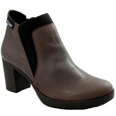 Oh Isabella 2002 - Brown and Black Leather High Heel Ankle Boots for Women with Zip
