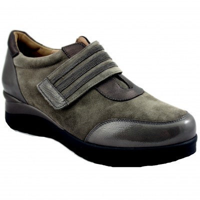 Pie Santo 195752 - Casual Women's Shoes with Gray Tones and Velcro Closure with Decorative Stones