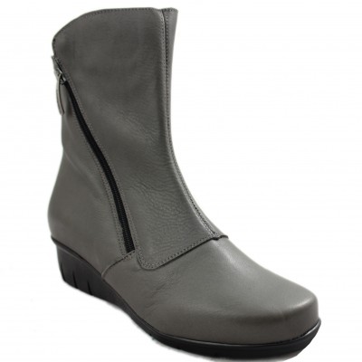 Valerias 5558 - Dark Gray Leather Half Cane Women's Boots with Zipper